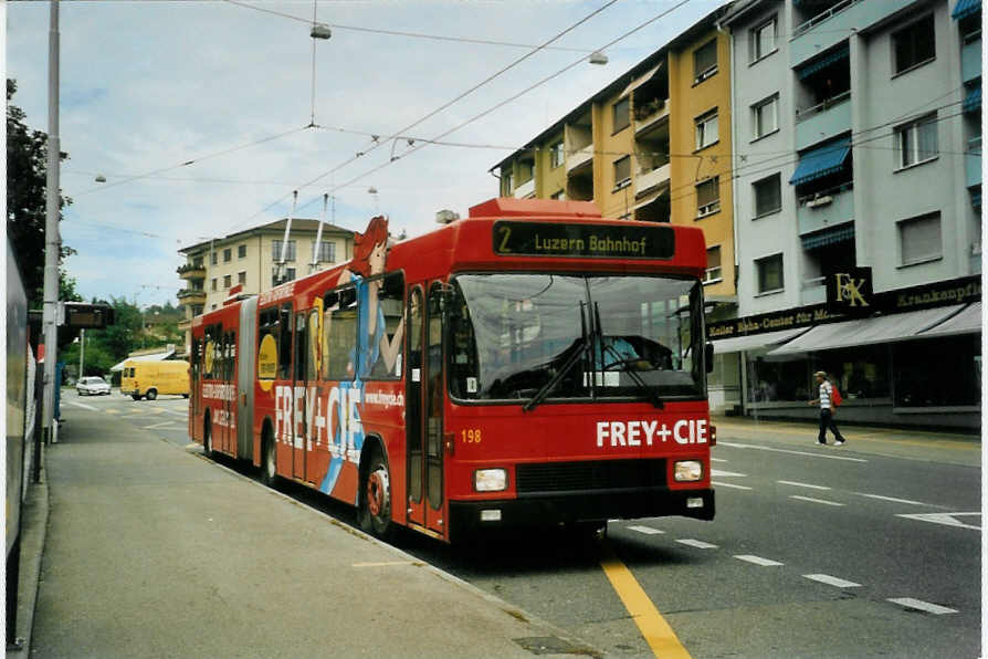 (096'733) - VBL Luzern - Nr. 198 - NAW/Hess Gelenktrolleybus am 23. Juli 2007 in Emmenbr�cke, Sprengi