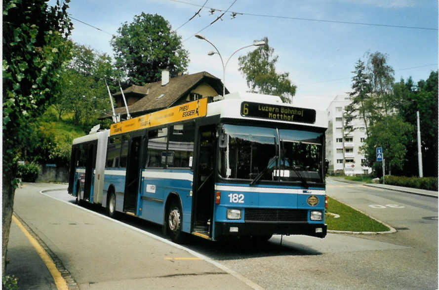 (096'804) - VBL Luzern - Nr. 182 - NAW/Hess Gelenktrolleybus am 23. Juli 2007 in Luzern, W�rzenbach