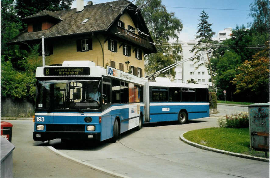 (096'810) - VBL Luzern - Nr. 193 - NAW/Hess Gelenktrolleybus am 23. Juli 2007 in Luzern, W�rzenbach