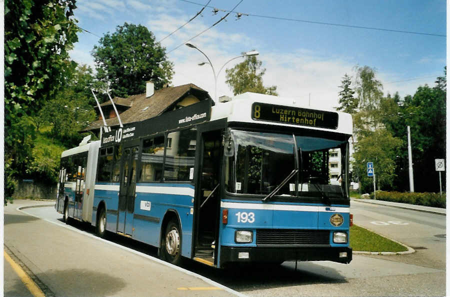 (096'811) - VBL Luzern - Nr. 193 - NAW/Hess Gelenktrolleybus am 23. Juli 2007 in Luzern, W�rzenbach