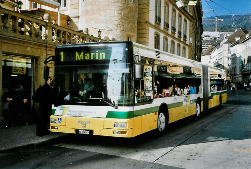 (100'303) - TN Neuch�tel - Nr. 245/NE 114'245 - MAN am 13. Oktober 2007 in Neuch�tel, Place Pury