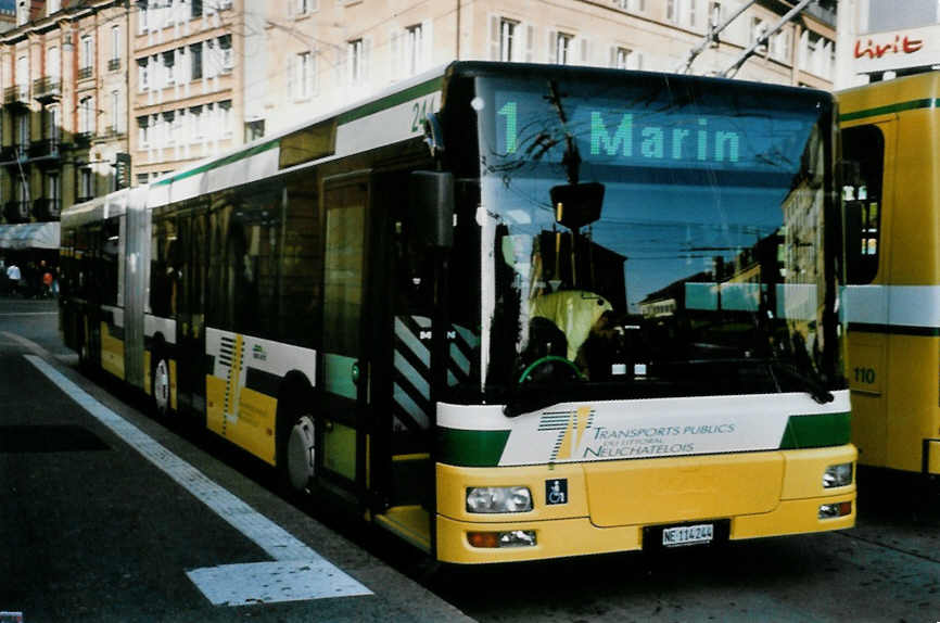 (100'313) - TN Neuch�tel - Nr. 244/NE 114'244 - MAN am 13. Oktober 2007 in Neuch�tel, Place Pury