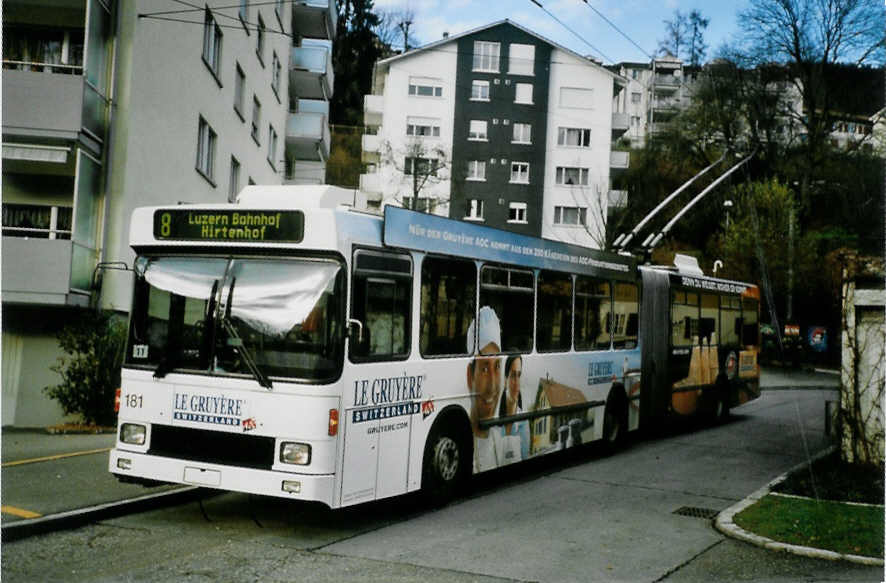 (101'423) - VBL Luzern - Nr. 181 - NAW/Hess Gelenktrolleybus am 26. November 2007 in Luzern, W�rzenbach
