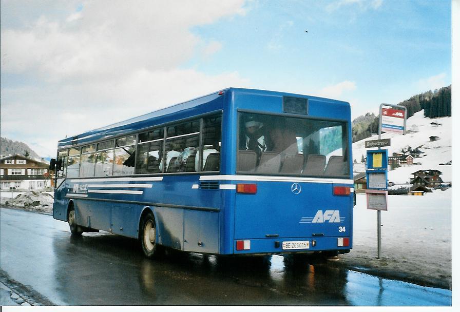 (103'225) - AFA Adelboden - Nr. 34/BE 263'015 - Mercedes (ex Nr. 17; ex Fr�hlich, Z�rich Nr. 603; ex VBZ Z�rich Nr. 682) am 6. Januar 2008 in Adelboden, Kreuzgasse