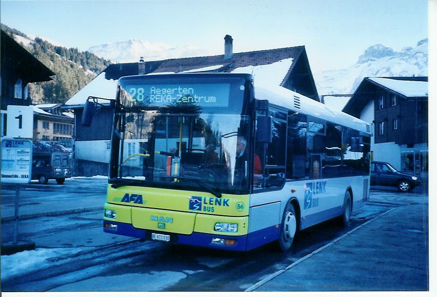 (103'707) - AFA Adelboden - Nr. 56/BE 611'030 - MAN/G�ppel am 21. Januar 2008 beim Bahnhof Lenk