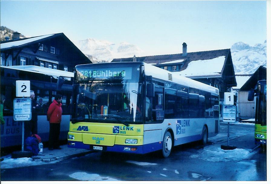 (103'708) - AFA Adelboden - Nr. 55/BE 611'055 - MAN/G�ppel am 21. Januar 2008 beim Bahnhof Lenk