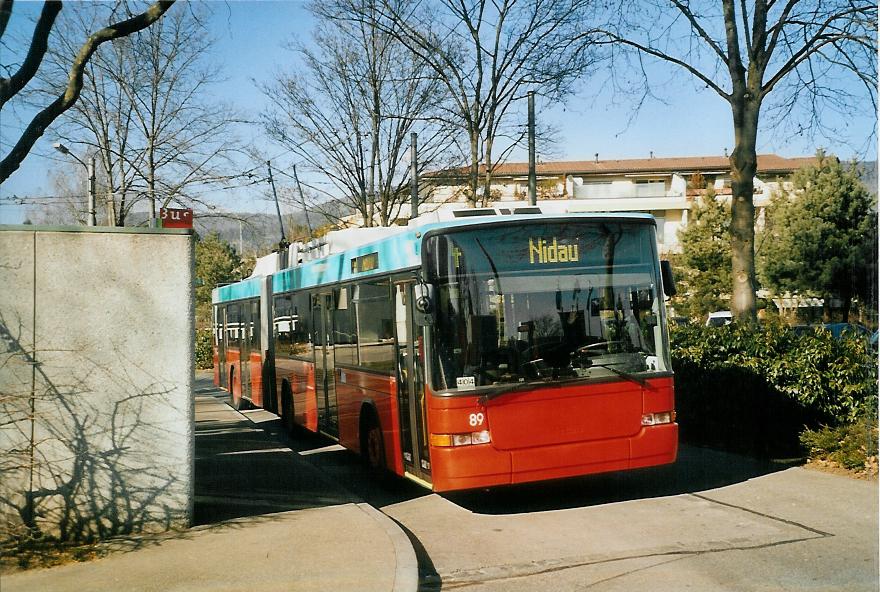 (104'215) - VB Biel - Nr. 89 - NAW/Hess Gelenktrolleybus am 16. Februar 2008 in Biel, L�hre