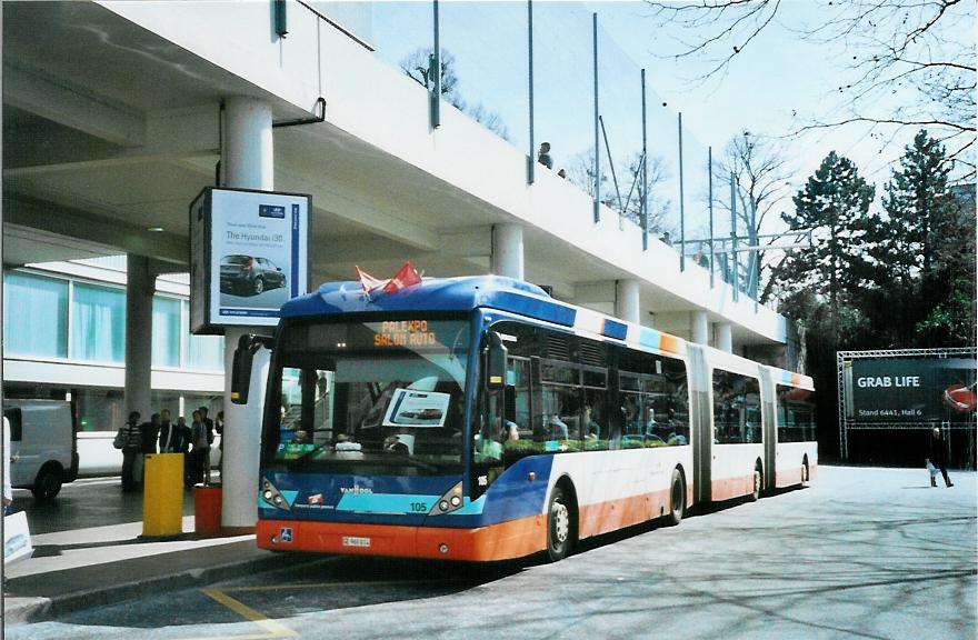 (105'109) - TPG Gen�ve - Nr. 105/GE 960'014 - Van Hool am 15. M�rz 2008 in Gen�ve, Palexpo