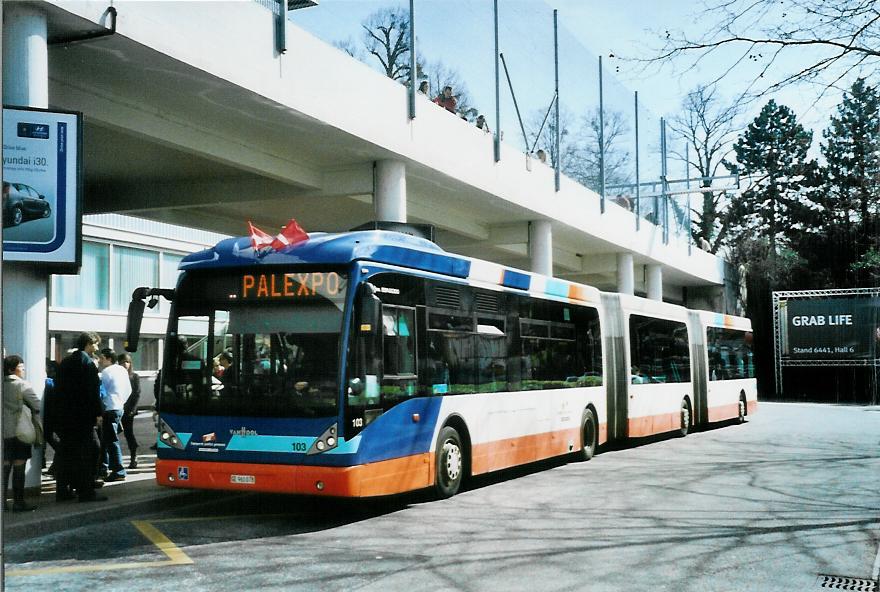 (105'115) - TPG Gen�ve - Nr. 103/GE 960'078 - Van Hool am 15. M�rz 2008 in Gen�ve, Palexpo