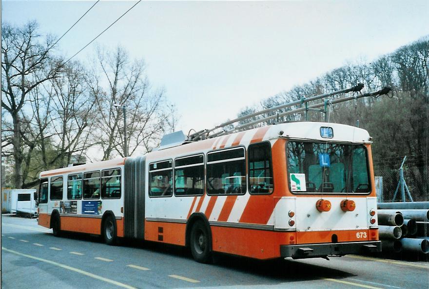 (105'132) - TPG Gen�ve - Nr. 673 - Saurer/Hess Gelenktrolleybus am 15. M�rz 2008 in Gen�ve, D�p�t