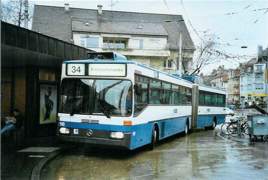 (105'428) - VBZ Z�rich - Nr. 118 - Mercedes Gelenktrolleybus am 17. M�rz 2008 in Z�rich, Klusplatz