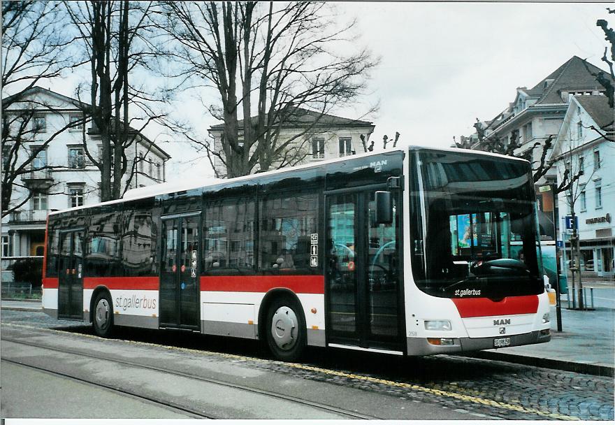 (105'805) - St. Gallerbus, St. Gallen - Nr. 258/SG 198'258 - MAN am 29. M�rz 2008 beim Bahnhof St. Gallen