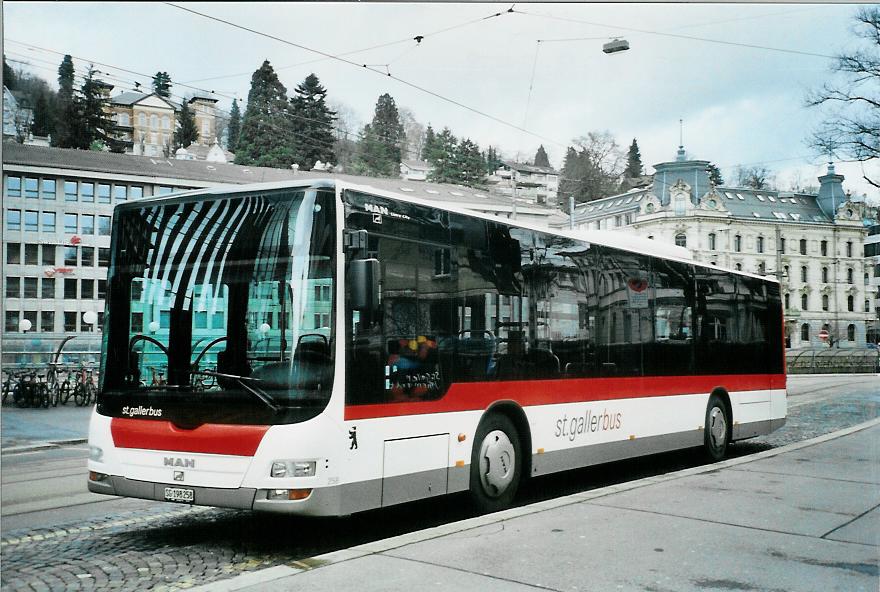 (105'806) - St. Gallerbus, St. Gallen - Nr. 258/SG 198'258 - MAN am 29. M�rz 2008 beim Bahnhof St. Gallen