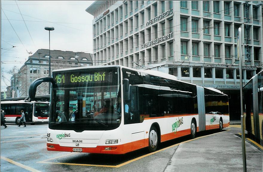 (105'810) - Regiobus, Gossau - Nr. 45/SG 283'883 - MAN am 29. M�rz 2008 beim Bahnhof St. Gallen
