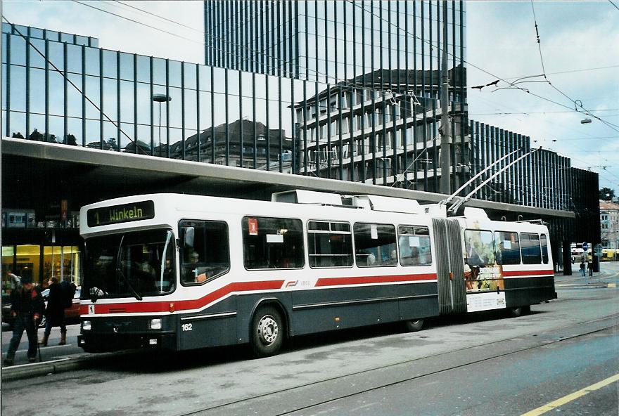(105'811) - VBSG St. Gallen - Nr. 162 - NAW/Hess Gelenktrolleybus am 29. M�rz 2008 beim Bahnhof St. Gallen