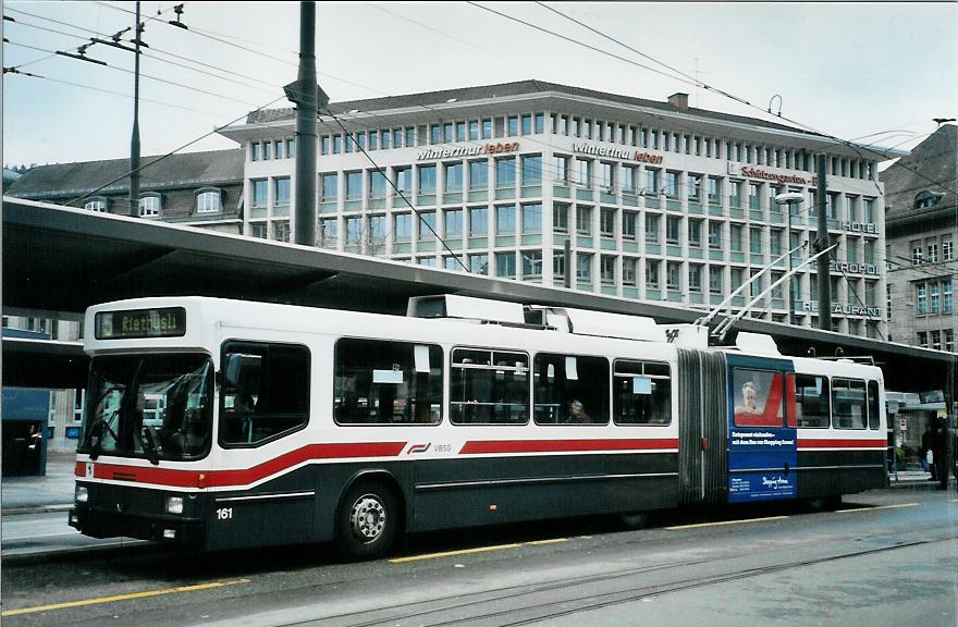 (105'812) - VBSG St. Gallen - Nr. 161 - NAW/Hess Gelenktrolleybus am 29. M�rz 2008 beim Bahnhof St. Gallen