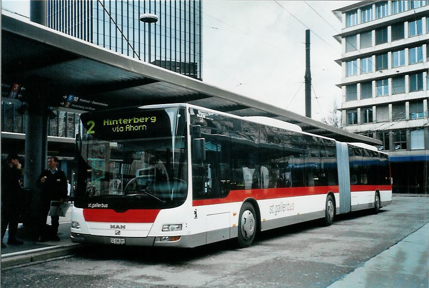 (105'816) - St. Gallerbus, St. Gallen - Nr. 281/SG 198'281 - MAN am 29. M�rz 2008 beim Bahnhof St. Gallen