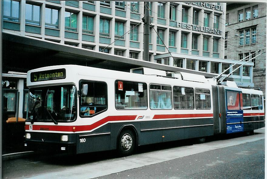 (105'817) - VBSG St. Gallen - Nr. 160 - NAW/Hess Gelenktrolleybus am 29. M�rz 2008 beim Bahnhof St. Gallen