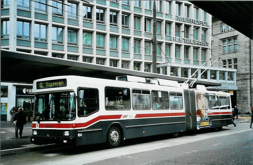 (105'818) - VBSG St. Gallen - Nr. 156 - NAW/Hess Gelenktrolleybus am 29. M�rz 2008 beim Bahnhof St. Gallen