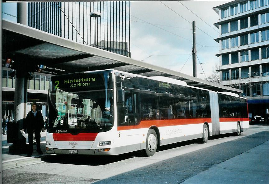 (105'836) - St. Gallerbus, St. Gallen - Nr. 273/SG 198'273 - MAN am 29. M�rz 2008 beim Bahnhof St. Gallen