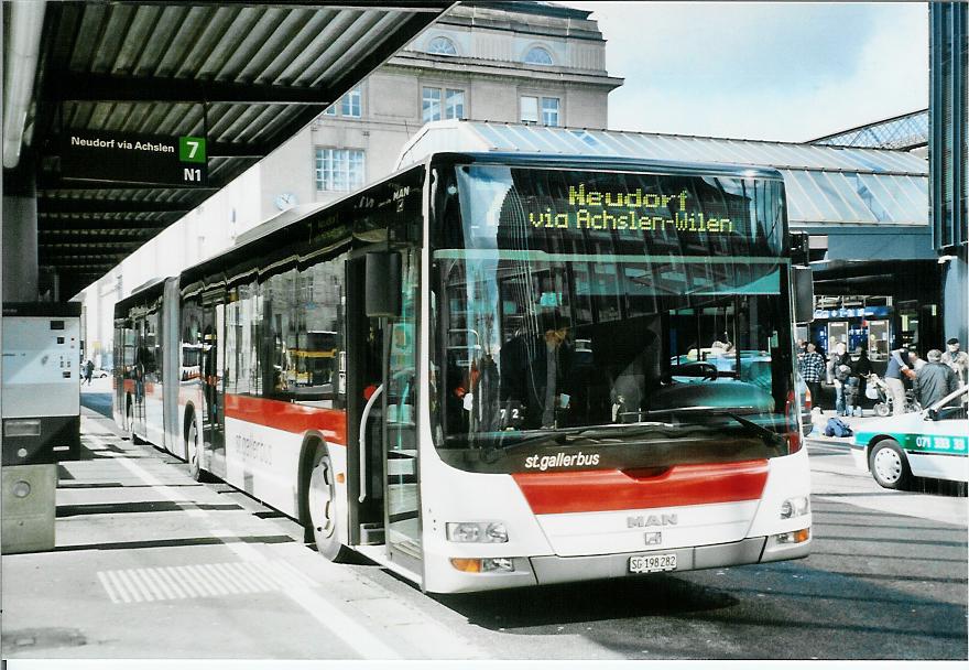 (105'904) - St. Gallerbus, St. Gallen - Nr. 282/SG 198'282 - MAN am 29. M�rz 2008 beim Bahnhof St. Gallen
