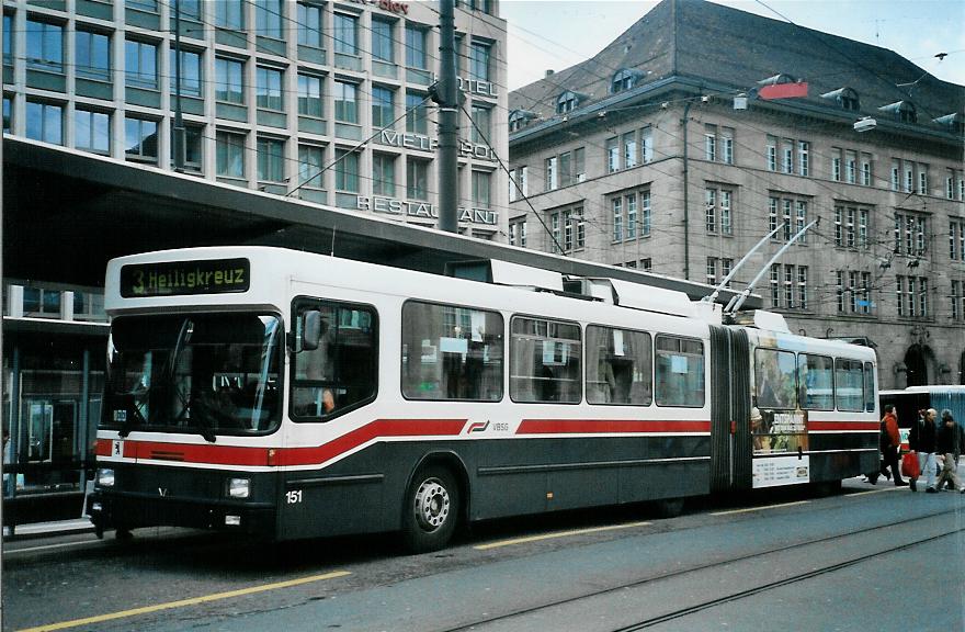 (105'910) - VBSG St. Gallen - Nr. 151 - NAW/Hess Gelenktrolleybus am 29. M�rz 2008 beim Bahnhof St. Gallen