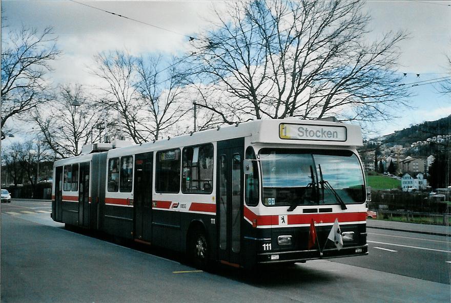 (105'914) - VBSG St. Gallen - Nr. 111 - Saurer/Hess Gelenktrolleybus am 29. M�rz 2008 in St. Gallen, Lerchenfeld