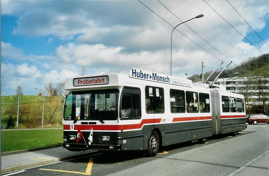 (105'924) - VBSG St. Gallen - Nr. 111 - Saurer/Hess Gelenktrolleybus am 29. M�rz 2008 in St. Gallen, Schl�ssli