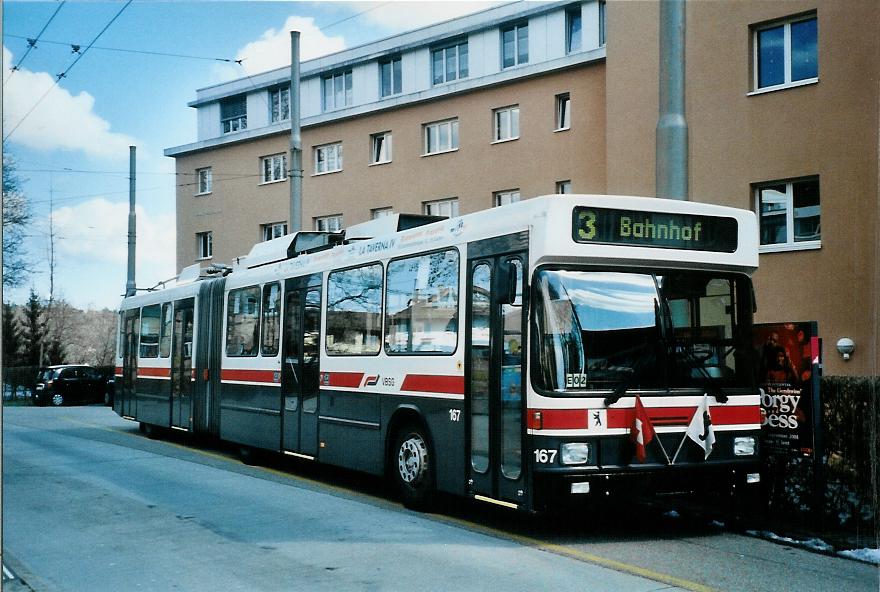 (106'012) - VBSG St. Gallen - Nr. 167 - NAW/Hess Gelenktrolleybus am 29. M�rz 2008 in St. Gallen, Heiligkreuz