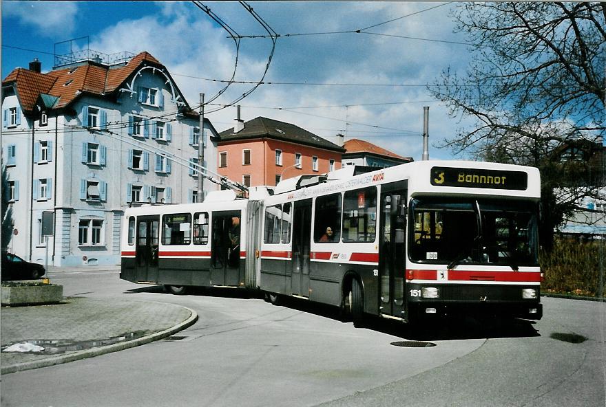 (106'013) - VBSG St. Gallen - Nr. 151 - NAW/Hess Gelenktrolleybus am 29. M�rz 2008 in St. Gallen, Heiligkreuz