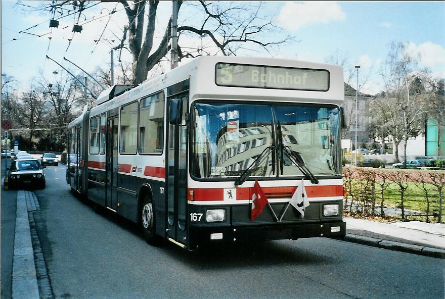 (106'016) - VBSG St. Gallen - Nr. 167 - NAW/Hess Gelenktrolleybus am 29. M�rz 2008 in St. Gallen, Depot