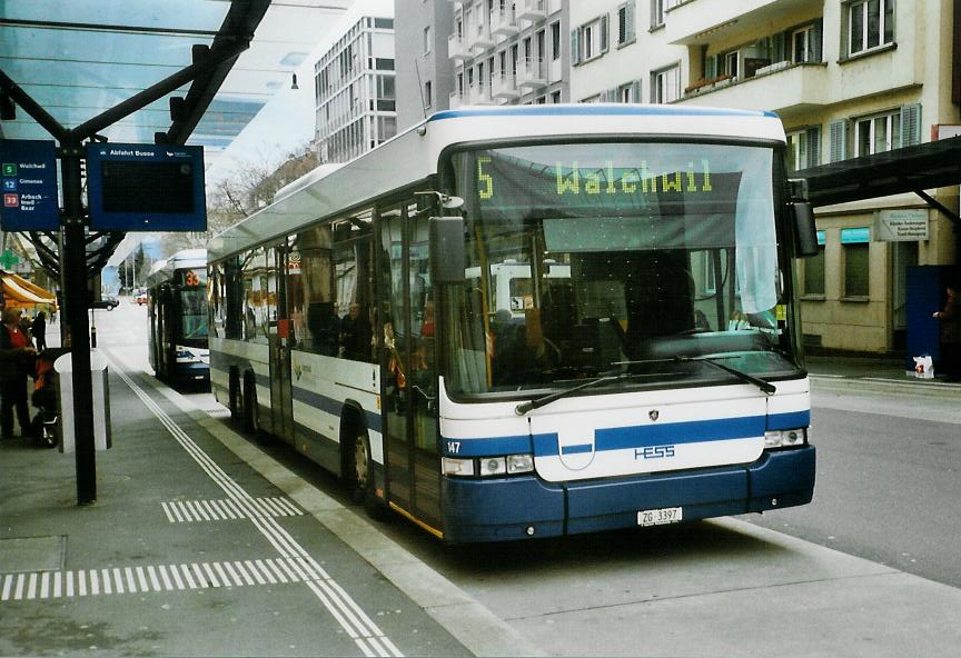 (106'126) - ZVB Zug - Nr. 147/ZG 3397 - Scania/Hess am 31. M�rz 2008 beim Bahnhof Zug