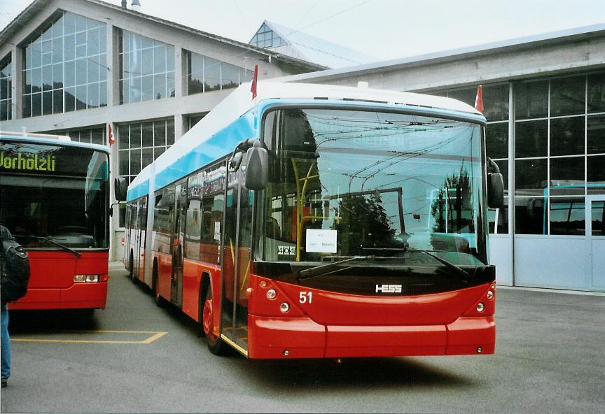 (107'624) - VB Biel - Nr. 51 - Hess/Hess Gelenktrolleybus am 1. Juni 2008 in Biel, Depot