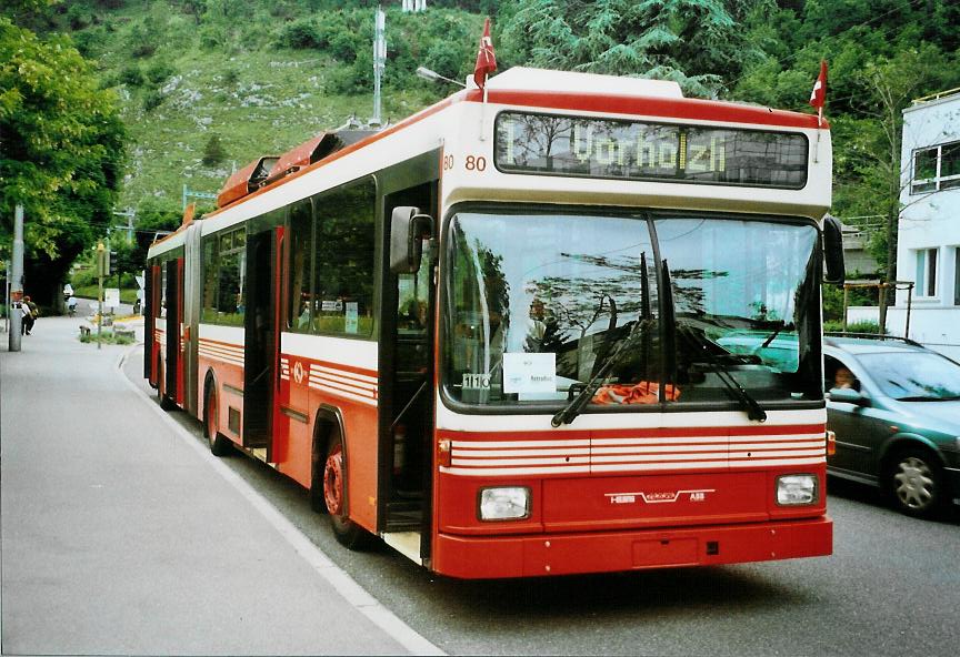 (107'719) - VB Biel - Nr. 80 - NAW/Hess Gelenktrolleybus am 1. Juni 2008 in Biel, L�ndtestrasse