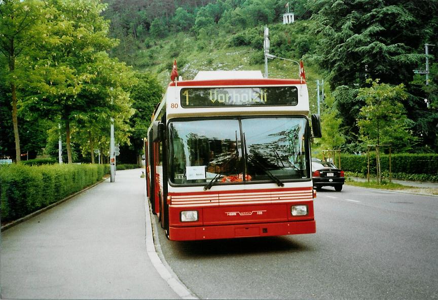 (107'720) - VB Biel - Nr. 80 - NAW/Hess Gelenktrolleybus am 1. Juni 2008 in Biel, L�ndtestrasse