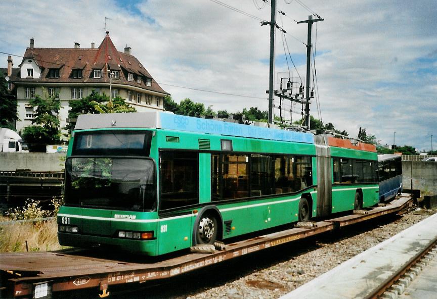 (108'831) - BVB Basel - Nr. 931 - Neoplan Gelenktrolleybus am 7. Juli 2008 in Basel, G�terbahnhof Wolf