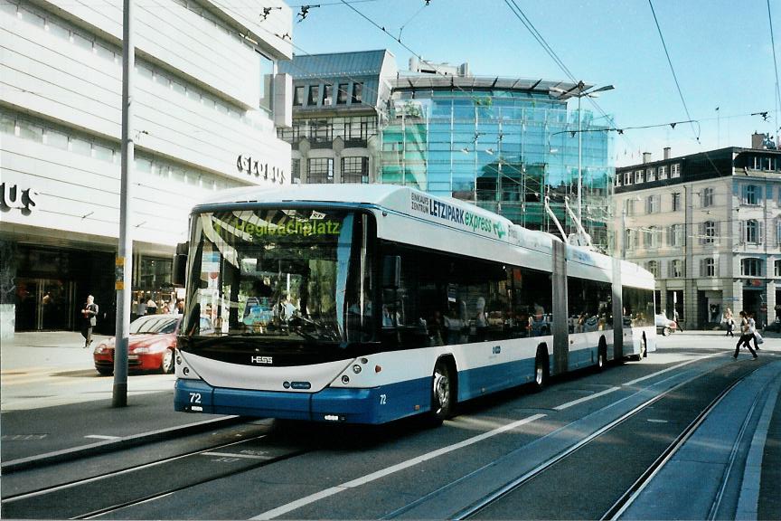 (109'420) - VBZ Z�rich - Nr. 72 - Hess/Hess Doppelgelenktrolleybus am 16. Juli 2008 in Z�rich, L�wenplatz