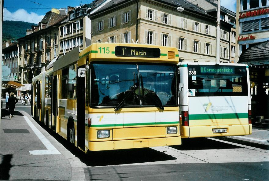 (109'901) - TN Neuch�tel - Nr. 115 - NAW/Hess Gelenktrolleybus am 2. August 2008 in Neuch�tel, Place Pury