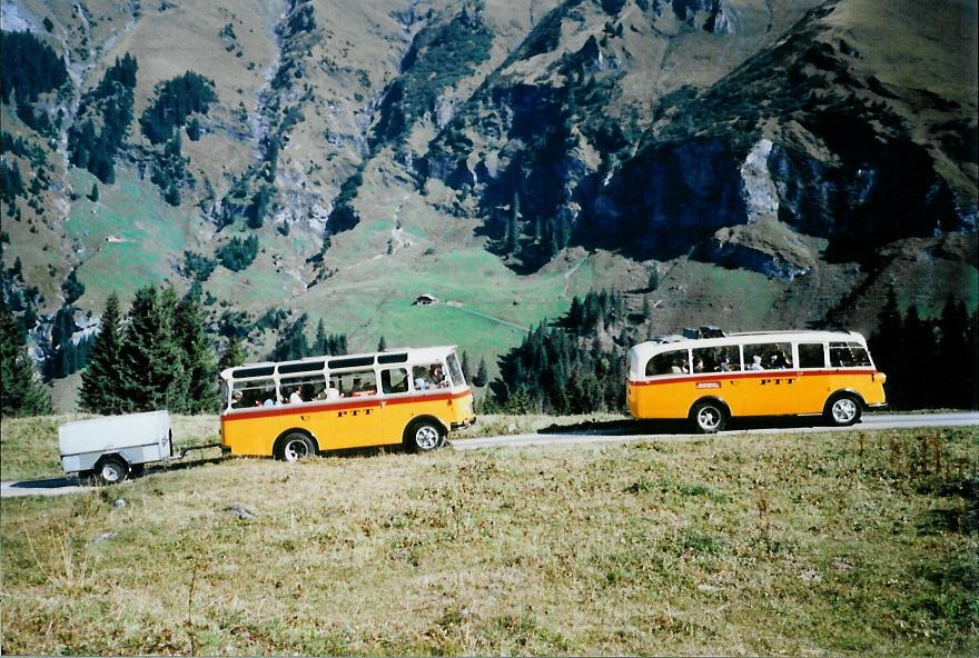 (111'126) - Schmid, Th�rishaus - Nr. 9/BE 26'105 - Saurer/R&J (ex Geiger, Adelboden Nr. 9) + Nr. 3/BE 26'760 - Saurer/Gangloff (ex Geiger, Adelboden Nr. 3) am 27. September 2008 in Kiental, Bundalp