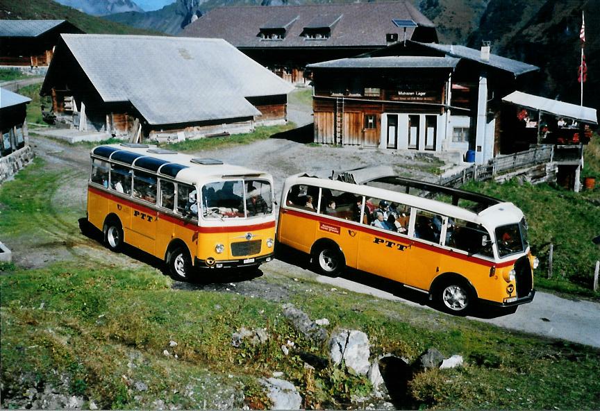(111'133) - Schmid, Th�rishaus - Nr. 9/BE 26'105 - Saurer/R&J (ex Geiger, Adelboden Nr. 9) + Nr. 3/BE 26'760 - Saurer/Gangloff (ex Geiger, Adelboden Nr. 3) am 27. September 2008 in Kiental, Bundalp
