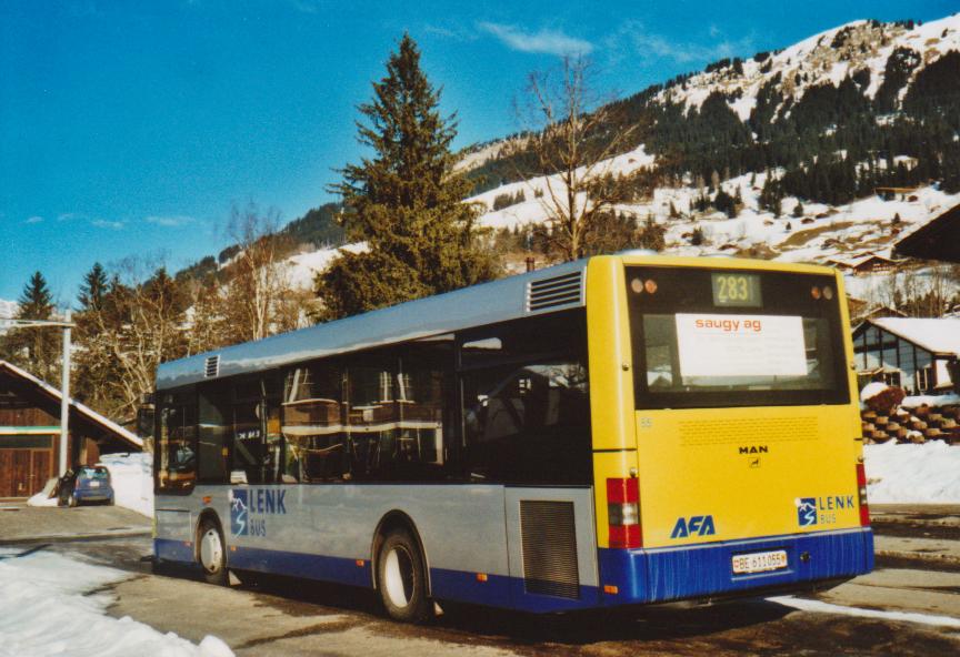 (113'314) - AFA Adelboden - Nr. 55/BE 611'055 - MAN/G�ppel am 24. Dezember 2008 beim Bahnhof Lenk