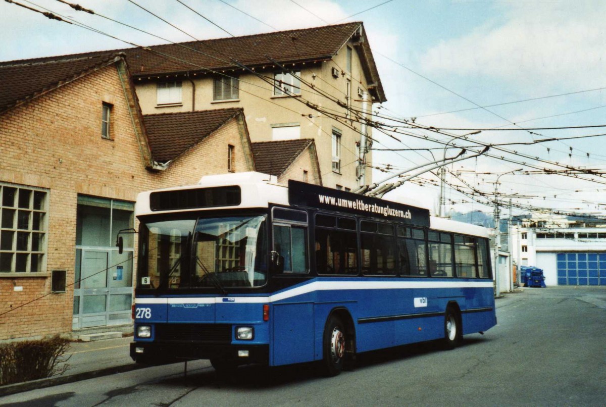 (114'722) - VBL Luzern - Nr. 278 - NAW/R&J-Hess Trolleybus am 7. M�rz 2009 in Luzern, Depot