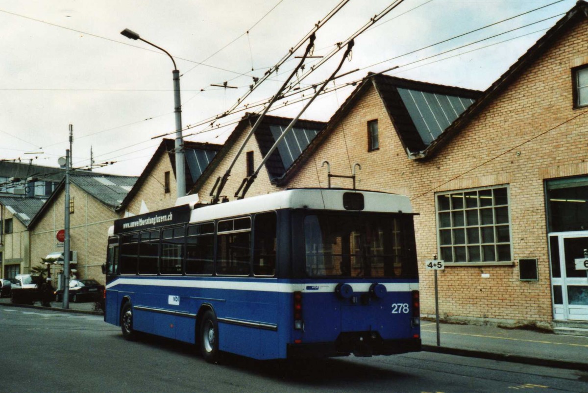 (114'724) - VBL Luzern - Nr. 278 - NAW/R&J-Hess Trolleybus am 7. M�rz 2009 in Luzern, Depot