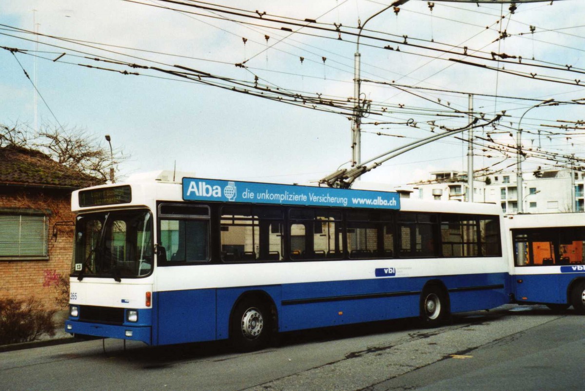 (114'726) - VBL Luzern - Nr. 265 - NAW/R&J-Hess Trolleybus am 7. M�rz 2009 in Luzern, Depot