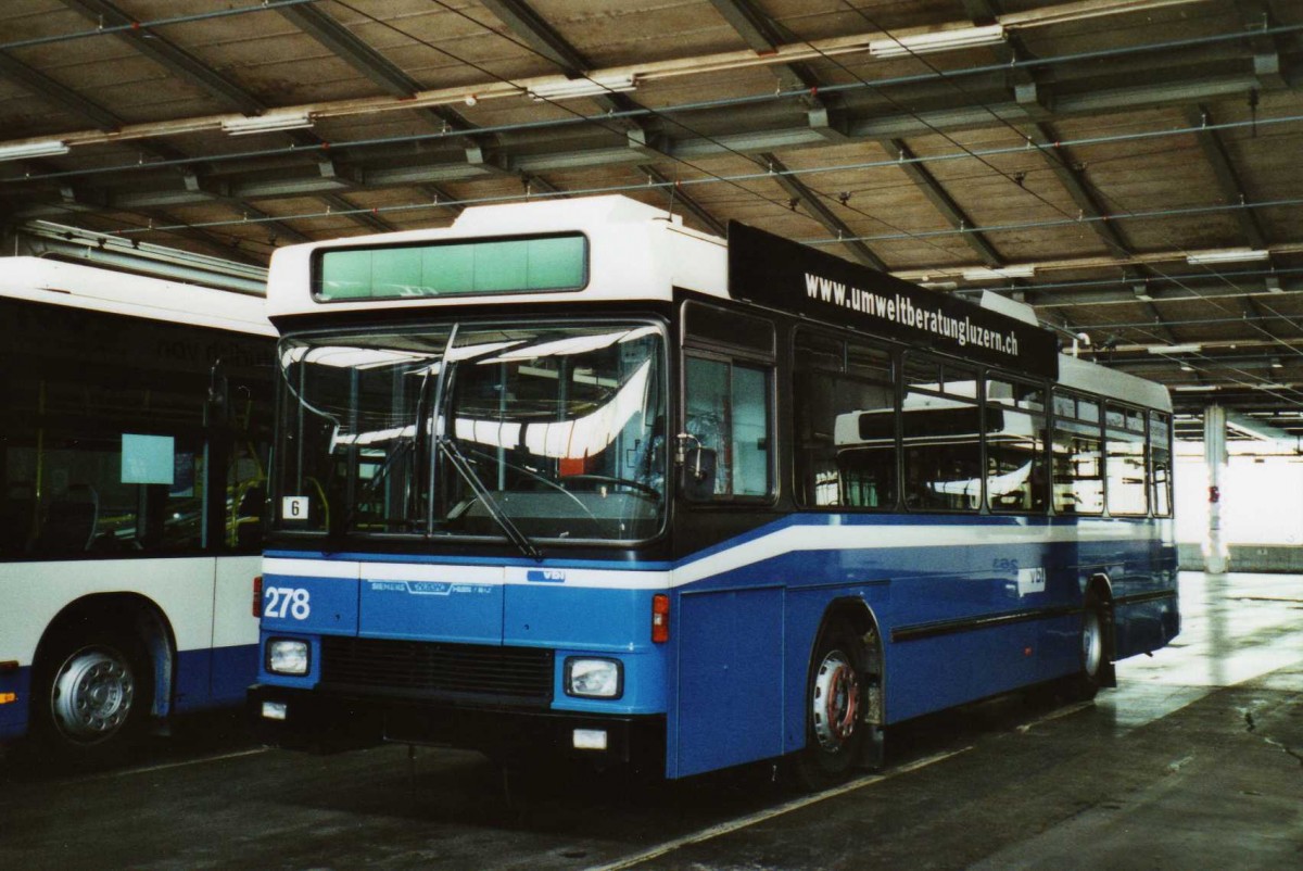(114'728) - VBL Luzern - Nr. 278 - NAW/R&J-Hess Trolleybus am 7. M�rz 2009 in Luzern, Depot