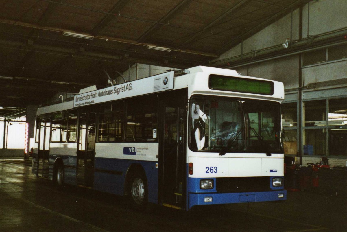 (114'730) - VBL Luzern - Nr. 263 - NAW/R&J-Hess Trolleybus am 7. M�rz 2009 in Luzern, Depot