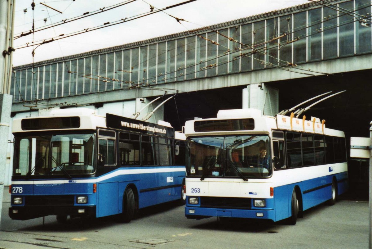 (114'735) - VBL Luzern - Nr. 278 + Nr. 263 - NAW/R&J-Hess Trolleybusse am 7. M�rz 2009 in Luzern, Depot