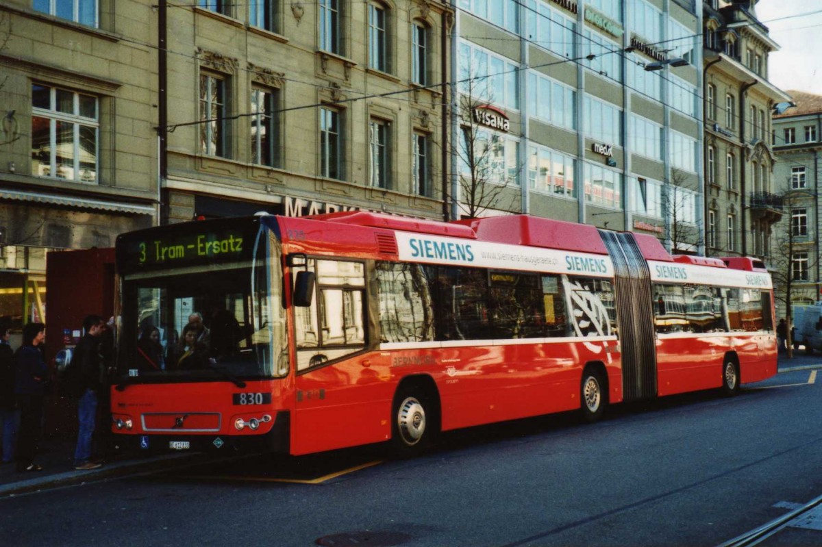 (115'218) - Bernmobil, Bern - Nr. 830/BE 612'830 - Volvo am 16. M�rz 2009 beim Bahnhof Bern