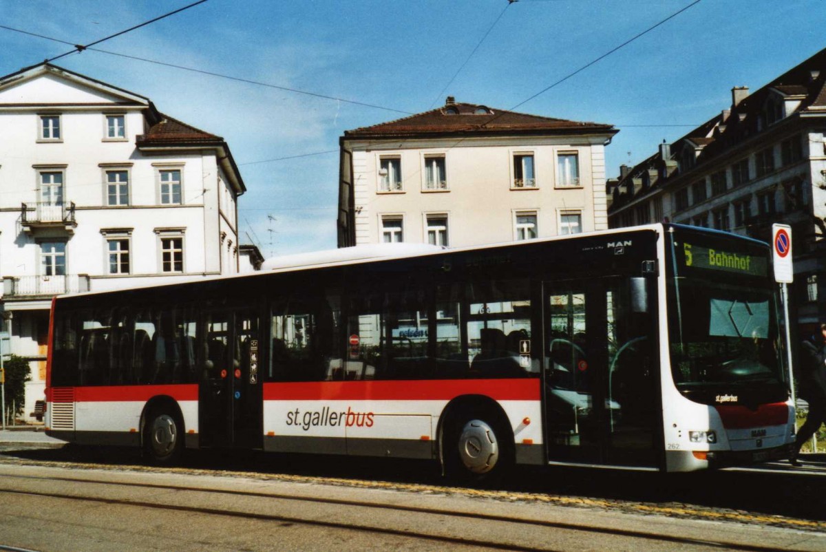 (115'406) - St. Gallerbus, St. Gallen - Nr. 262/SG 198'262 - MAN am 18. M�rz 2009 beim Bahnhof St. Gallen