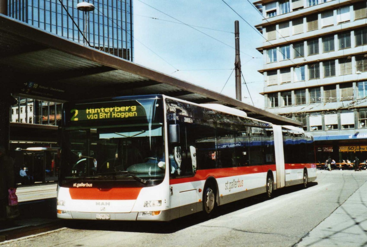 (115'413) - St. Gallerbus, St. Gallen - Nr. 279/SG 198'279 - MAN am 18. M�rz 2009 beim Bahnhof St. Gallen